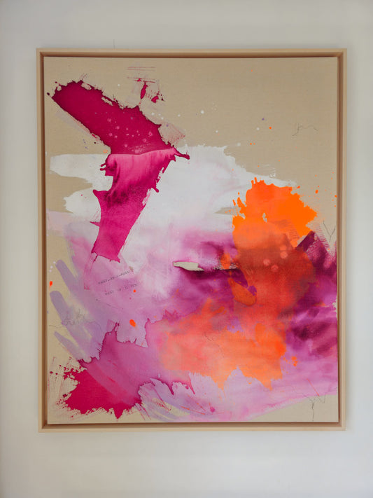 Ein Kunstwerk über Selbstzweifel und sich trauen, Mixed Media Acryl auf Leinwand im Schattenfugenrahmen von Studio Froilein Juno, Alexandra Wolf