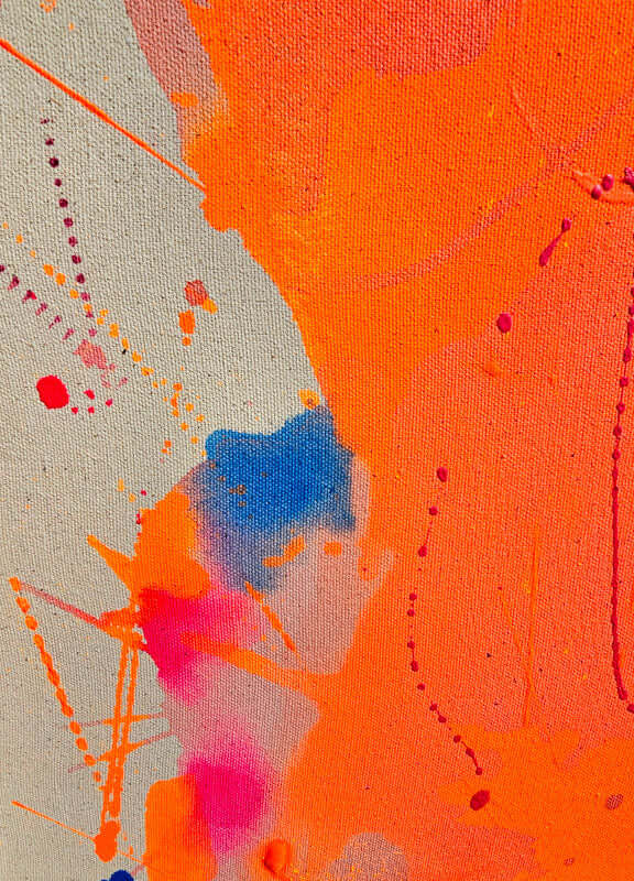 Leuchtende Neonkunst in Orange und Blau, inspiriert von Aperol Spritz und Sommerabenden.